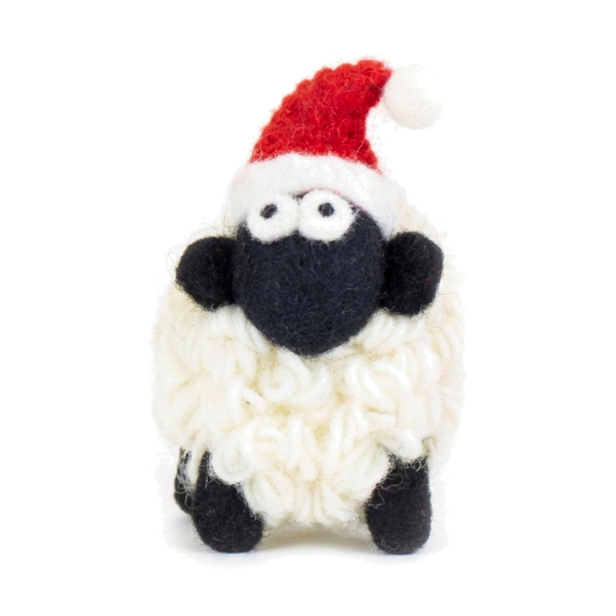 Small knitted Santa sheep on a pure white background