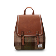Islander Jura backpack chestnut tartan Harris Tweed front view on white background