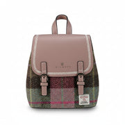 Islander Jura backpack pink-green tartan Harris Tweed front view on white background