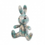Lambswool bunny teal Islander tartan side view on white background.