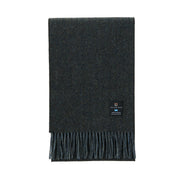 Islander lambswool scarf in black and grey herringbone with fringed ends