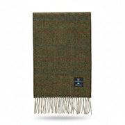 Islander lambswool scarf in olive herringbone with a rust over-check