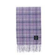 Islander lambswool scarf in lilac and purple tartan with fringed ends