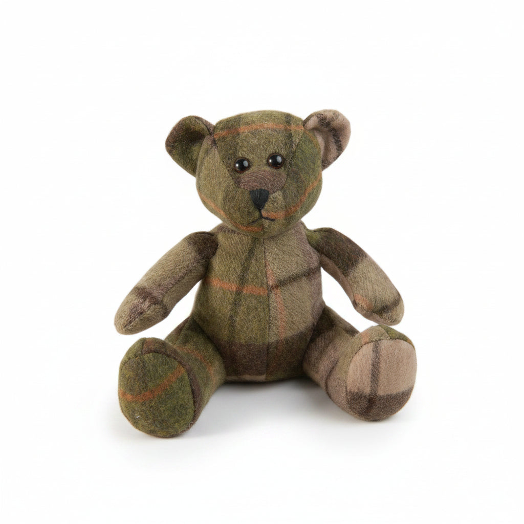 Lambswool teddy chestnut tartan front view on white background.
