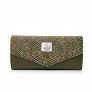 Harris Tweed purse in chestnut herringbone front view on white background