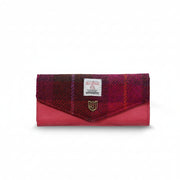 Harris Tweed clasp purse in fuchsia tartan front view on white background