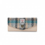 Harris Tweed clasp purse in Islander tartan front view on white background