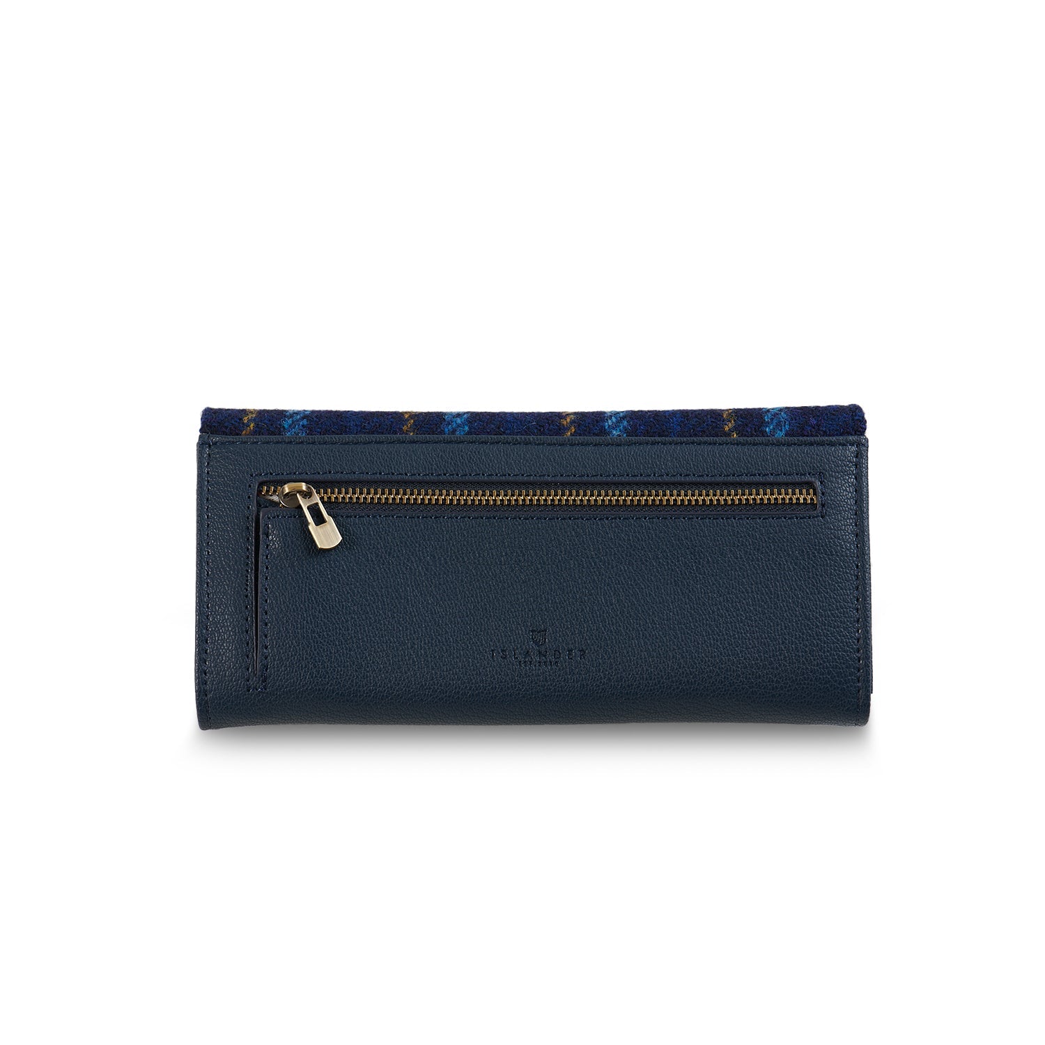Back of the navy clasp purse showing the zipped coin pocket