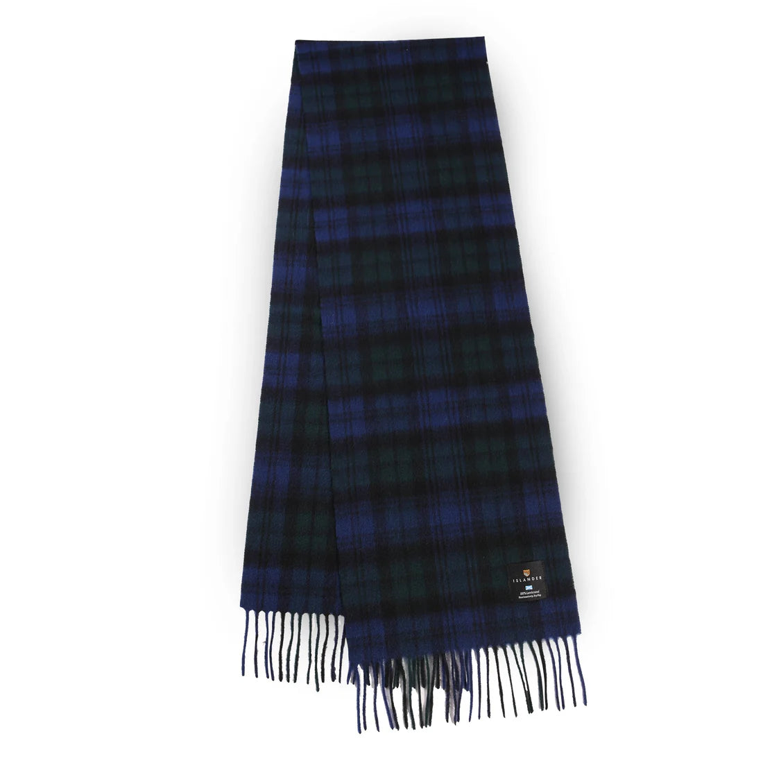 Full-length Black Watch Tartan Lambswool Scarf with fringe detailing.