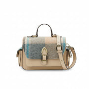 Harris Tweed check crossbody bag front view with strap on white background