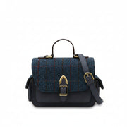 Navy Harris Tweed Melrose crossbody with strap on white background