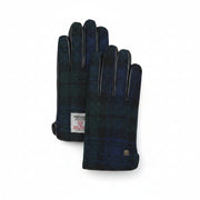Black Watch tartan Harris Tweed men's gloves, pair shown flat