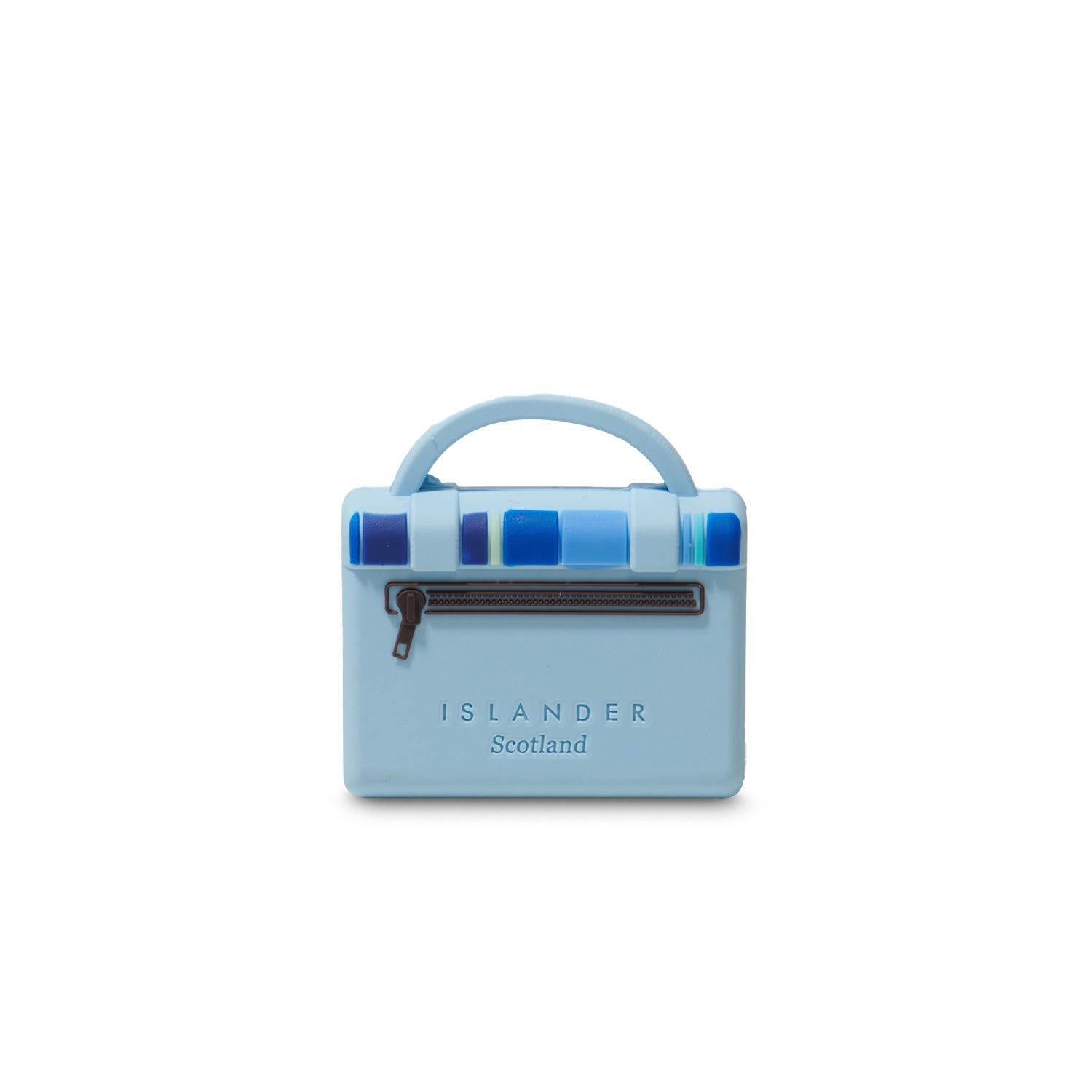 Blue tartan mini satchel magnet shown from another angle