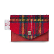 Royal Stewart red tartan Harris Tweed® card holder with leather body and brass snap button by Islander.