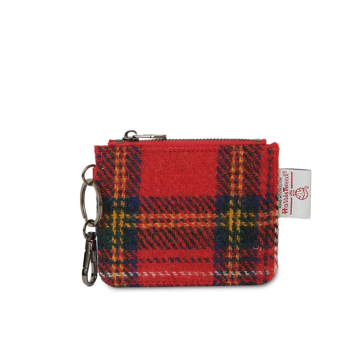 Red Royal Stewart Harris Tweed® card wallet with zip and keyring.