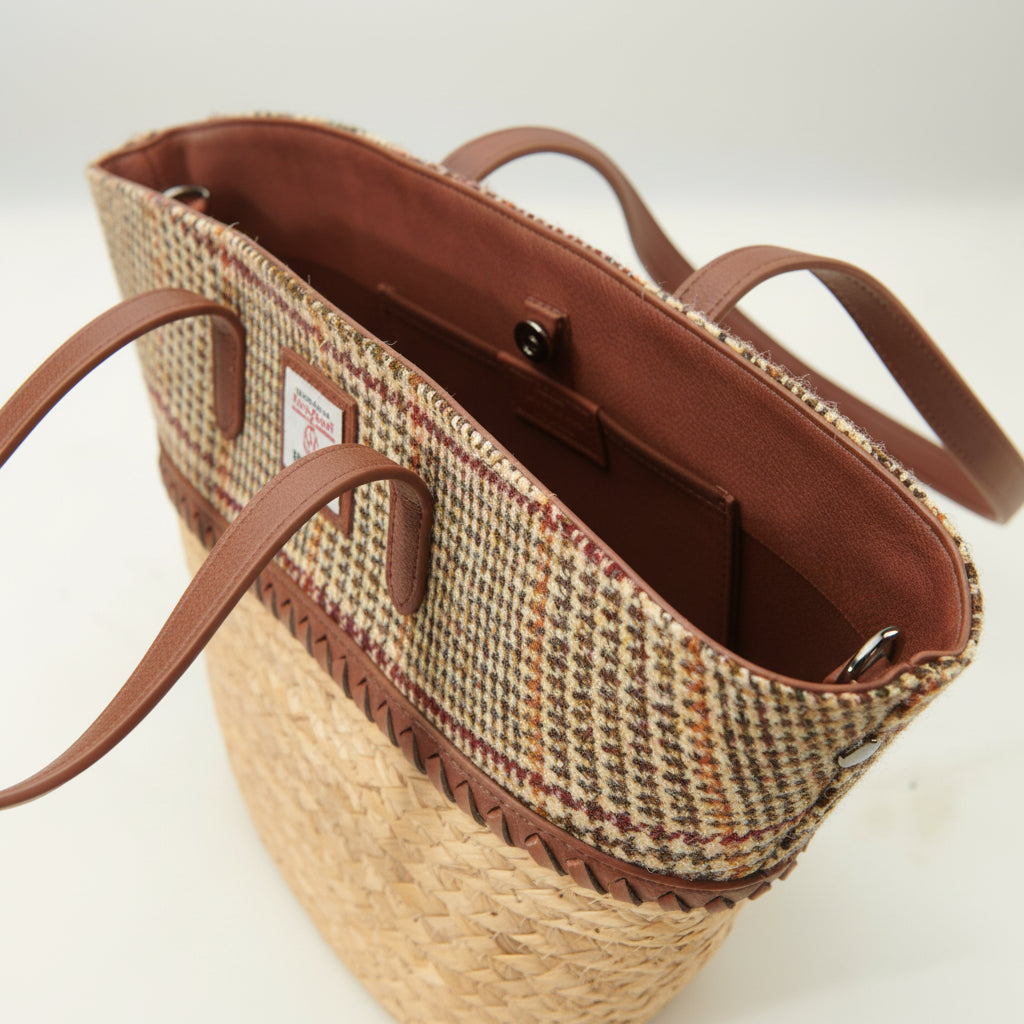 Inside the basket bag showing the lined interior and zip closure
