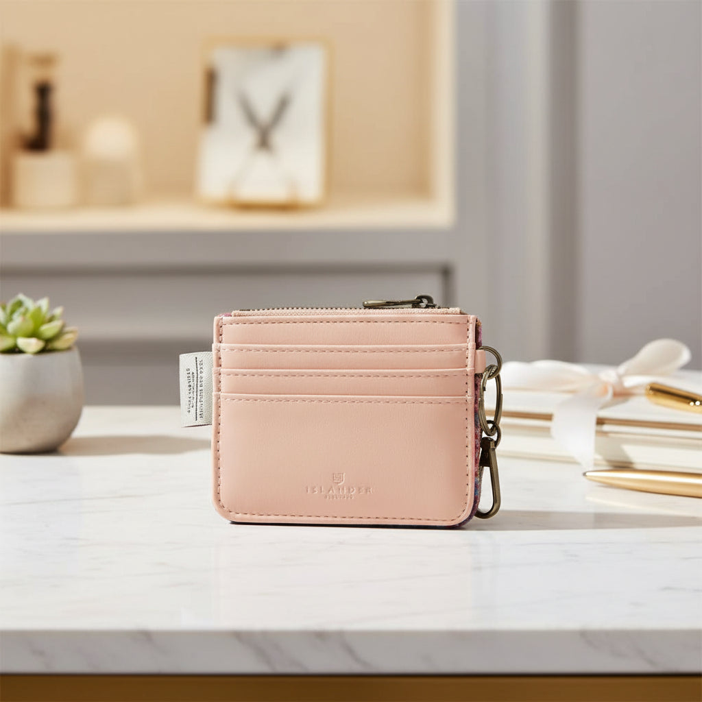 Cream pink back of the card zip wallet.