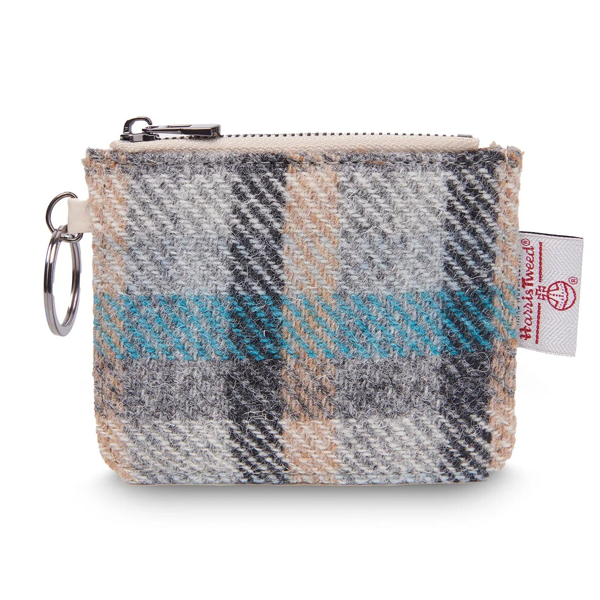 Islander Tartan Harris Tweed® card zip wallet with leather front and keychain by Islander.