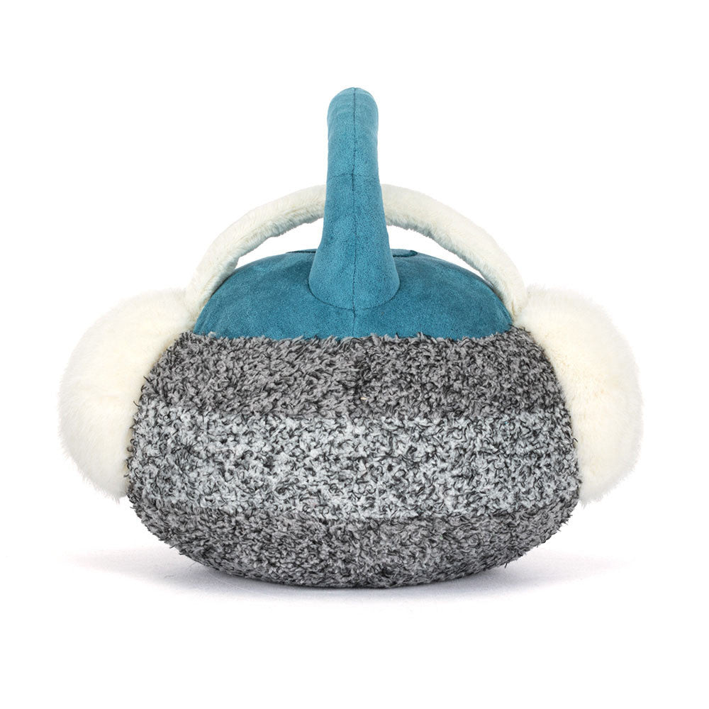 Jellycat Curling Stone back view showing teal handle detail