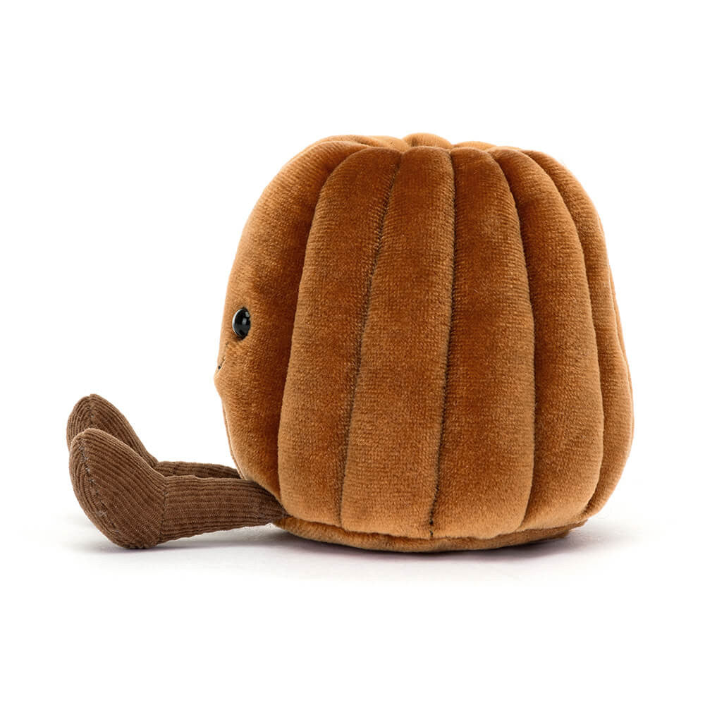 Jellycat Canele side profile showing ridged velvet texture on white background