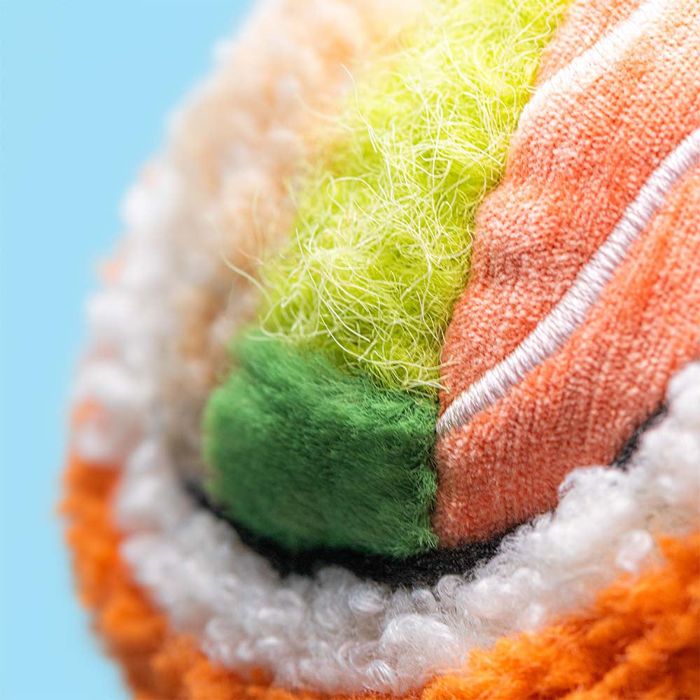 Codhi Californian Roll soft toy angled view showing colourful filling