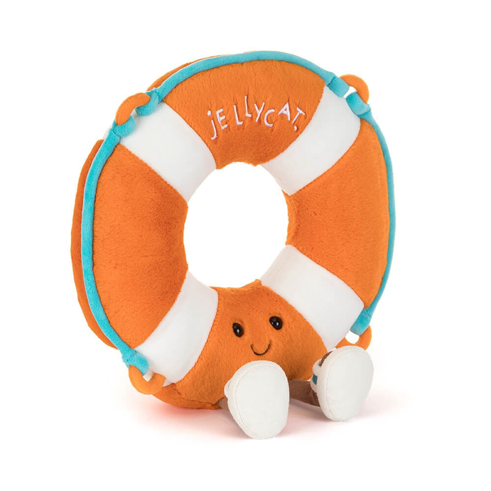 Jellycat Amuseables Life Ring orange plush front view on white background