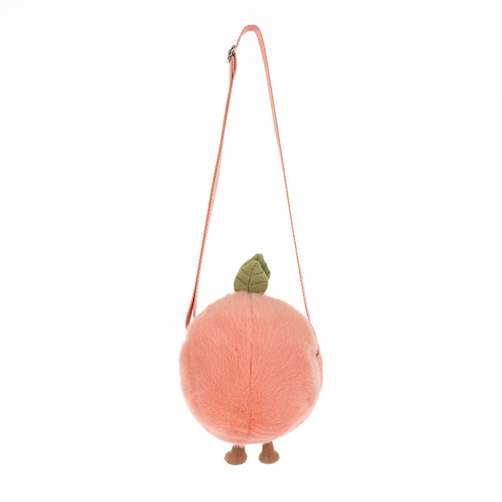 Jellycat Peach Shoulder Bag back view with green leaf detail