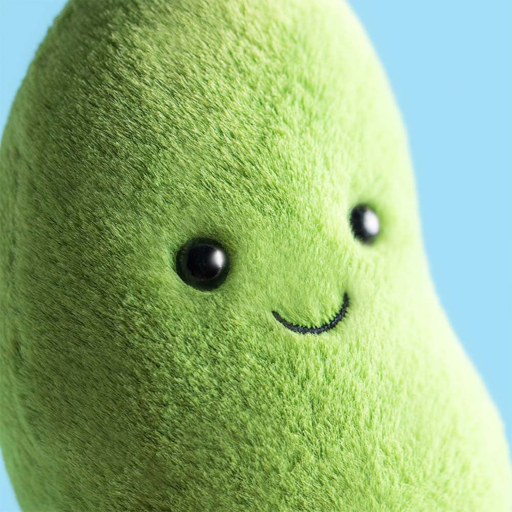 Soyella Edamame Bean soft toy angled view showing cordy boots