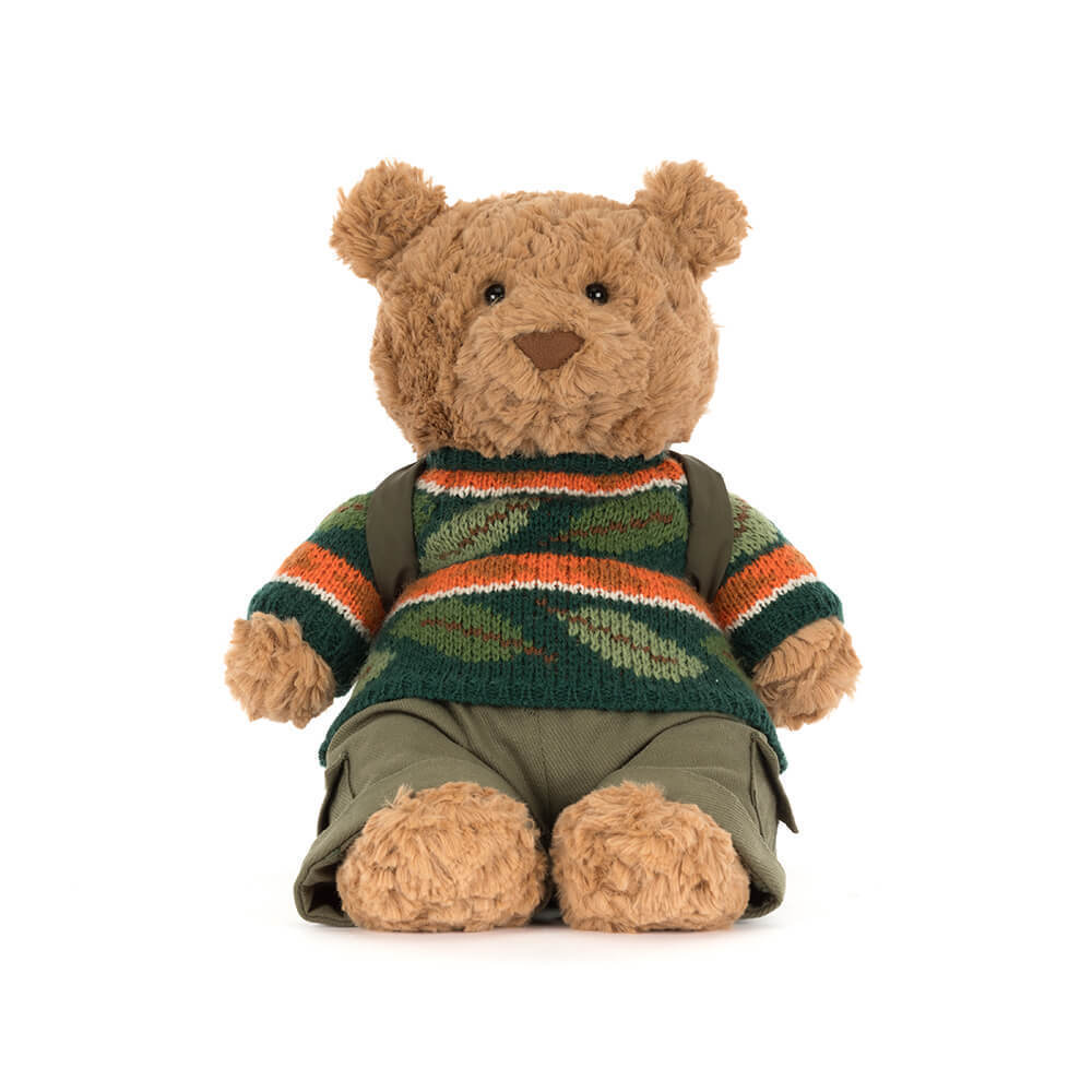 Close-up of Bartholomew Bear Hiking Outfit face