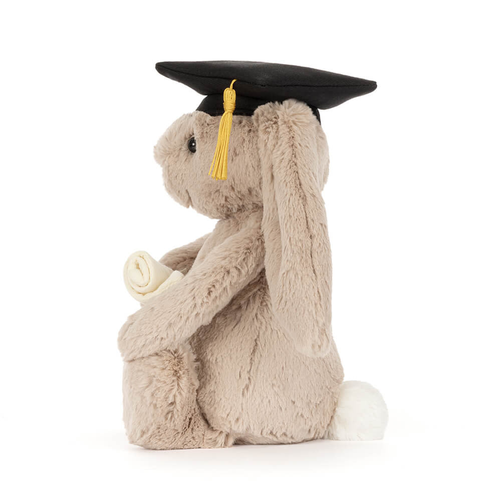 Jellycat Graduation Bunny side profile showing floppy ears and diploma