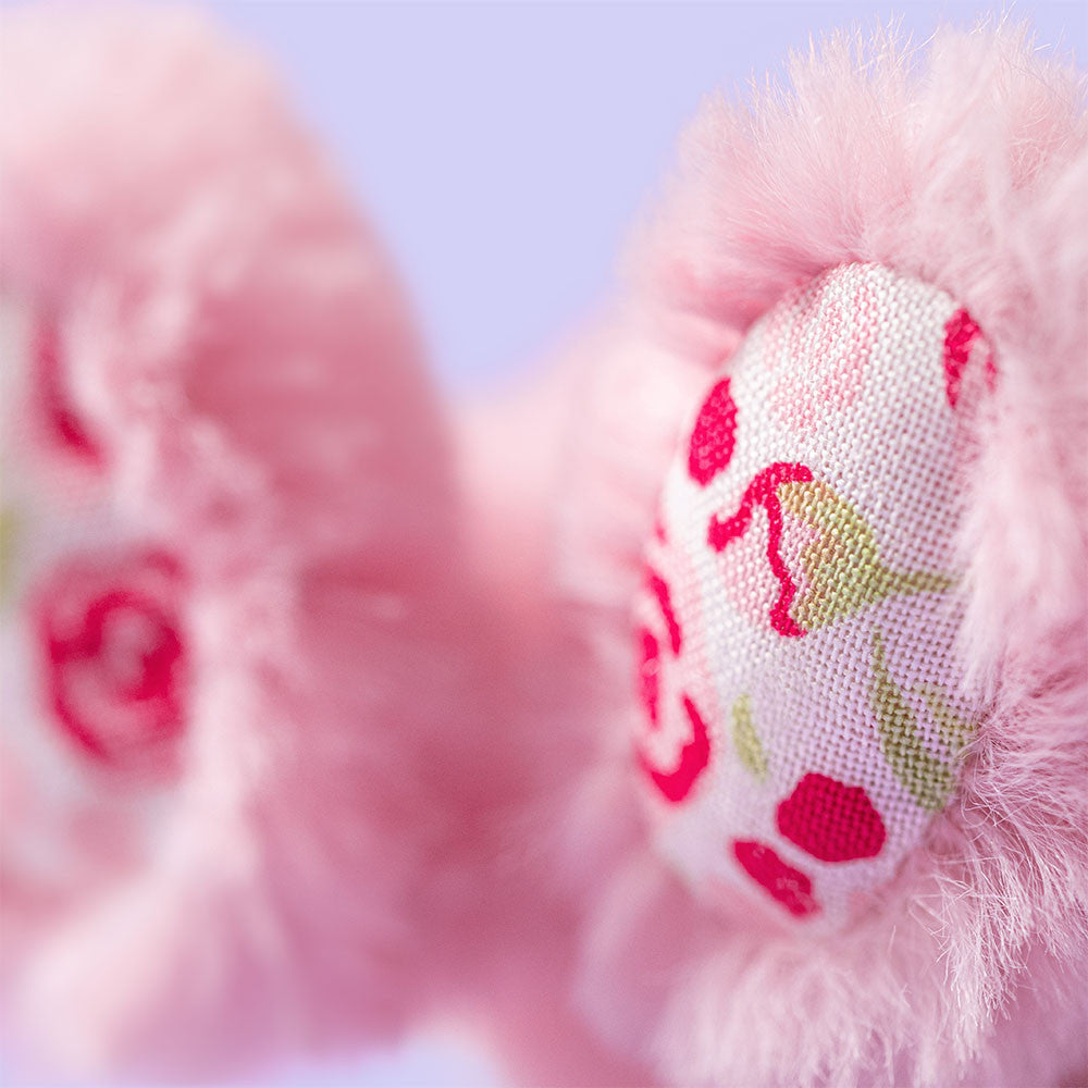 Blushkin blossom bunny bag charm showing floral-print ears