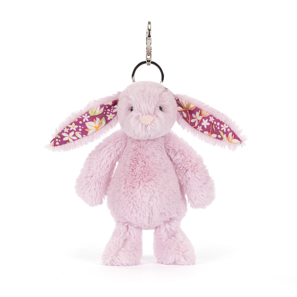 Detail of Thistlepop Blossom Bunny charm showing floral print ears