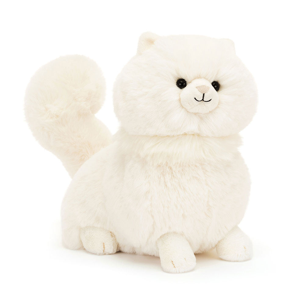 Jellycat Carissa Persian Cat plush with cream fur and high fluffy tail