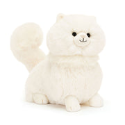 Cream Jellycat Carissa Persian Cat soft toy with fluffy tail, front view