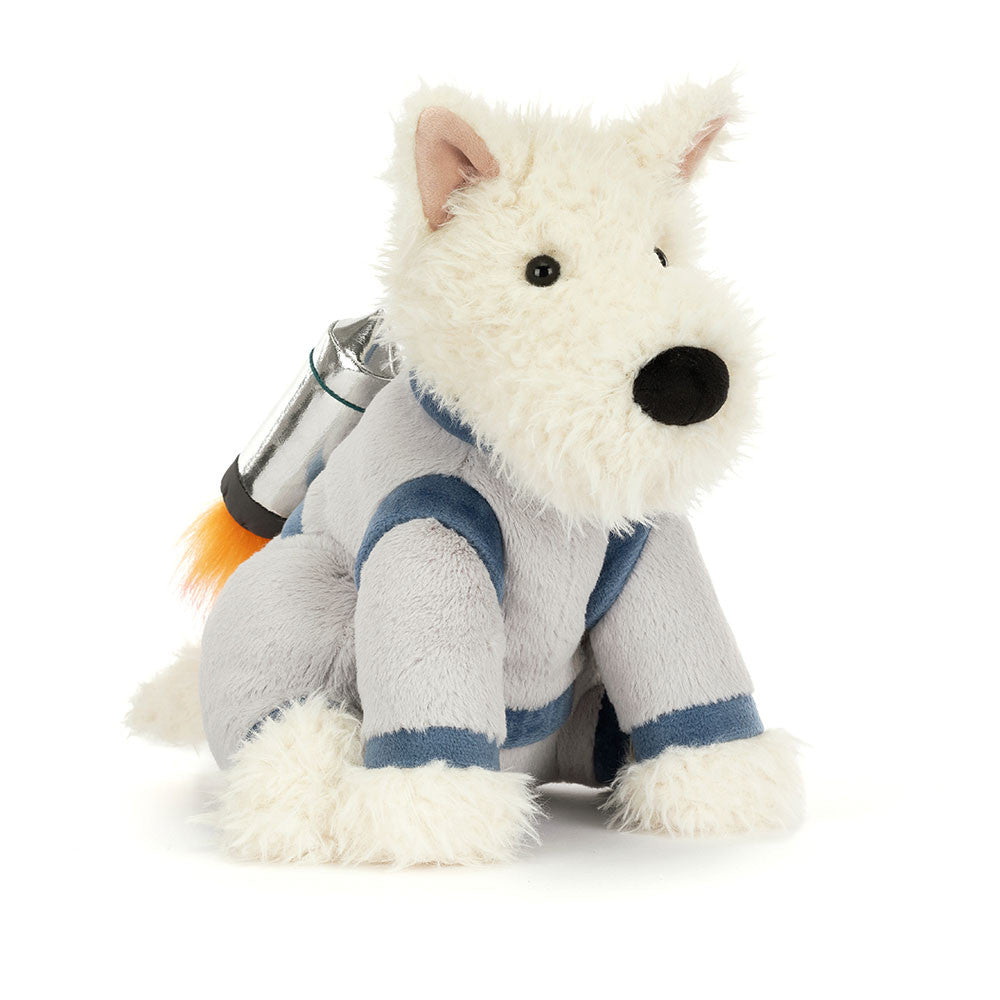 Jellycat Munro Scottie Dog Space Outfit plush front view on white background