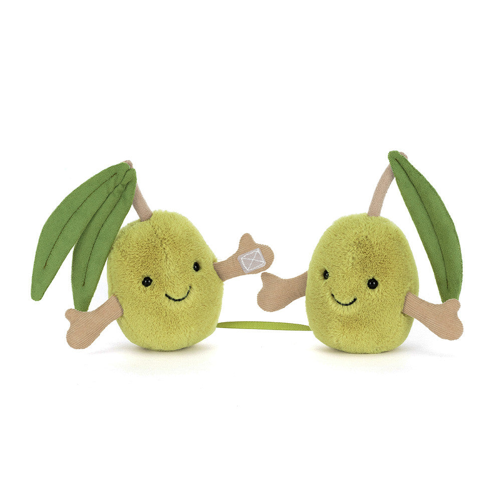 Jellycat Pair of Olives plush friends linked together on white background