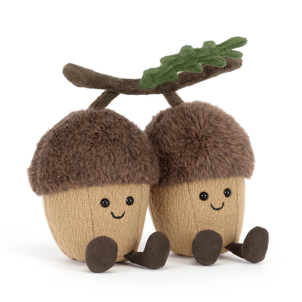 Jellycat Ort and Tum Acorns plush pair front view on white background