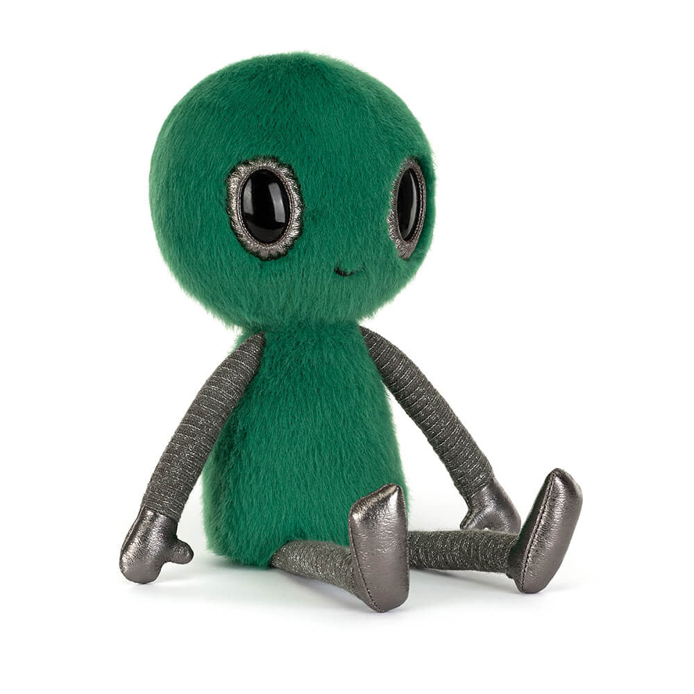 Jellycat Zyllan Alien green plush front view on white background