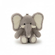 Jomanda elephant plush soft toy, 22cm, in soft dove grey with cream inner ears and small ivory tusks.