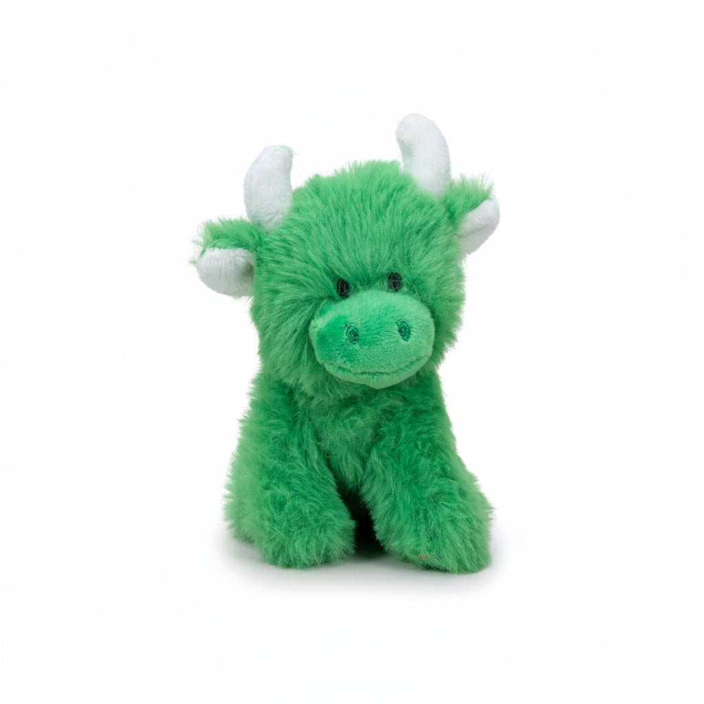 Green Highland cow collectible plush front view on grey background