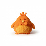 Jomanda rooster plush soft toy, 15cm, round and bright orange with a curly buttermilk chest, red comb and wattle.