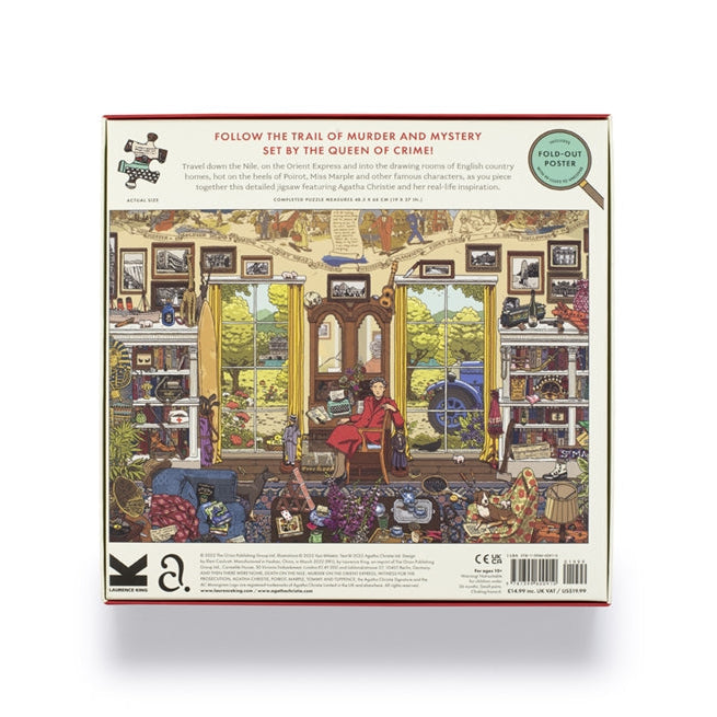 World of Agatha Christie jigsaw back of the box with puzzle preview on white
