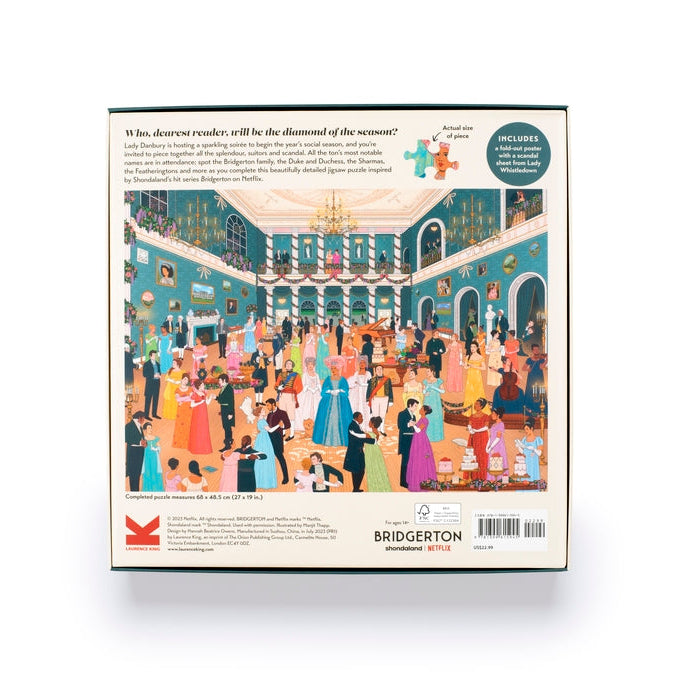 World of Bridgerton jigsaw back of the box with puzzle preview on white