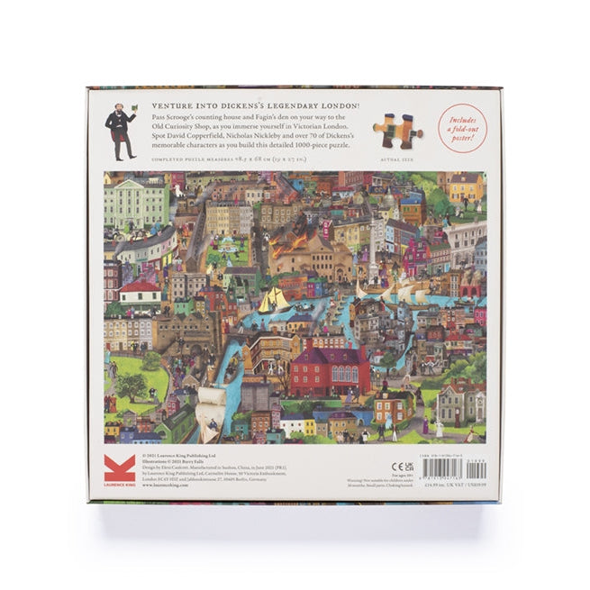 World of Charles Dickens jigsaw back of the box with puzzle preview on white