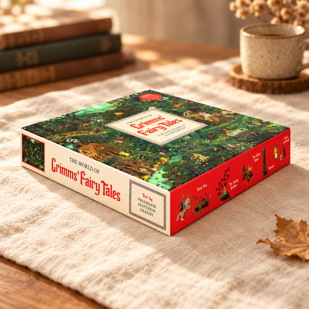 World of Grimms’ Fairy Tales jigsaw box lying at an angle on a white background