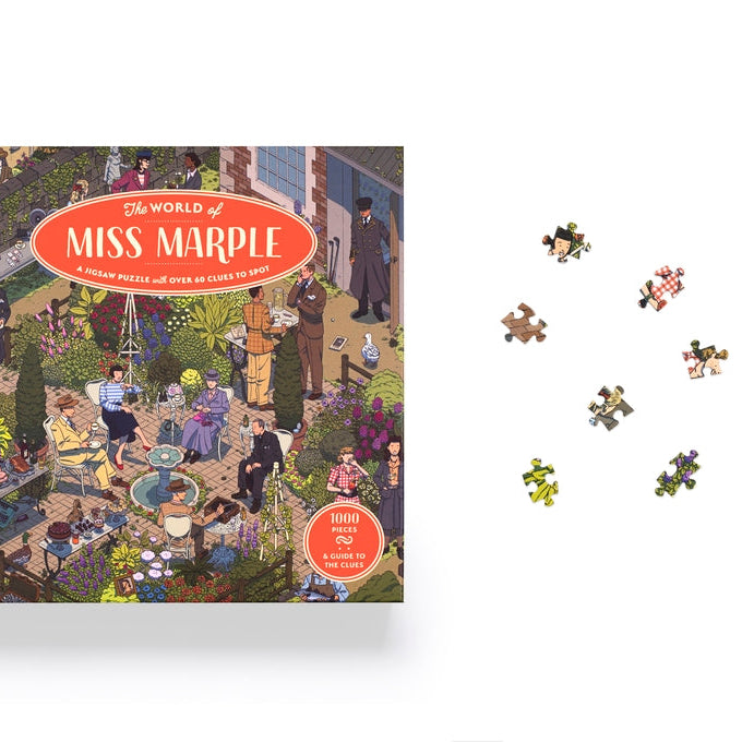 World of Miss Marple jigsaw box front with loose pieces on a white background