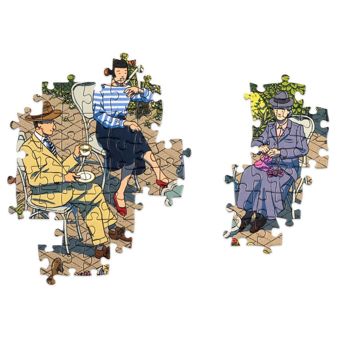 World of Miss Marple jigsaw loose pieces showing illustrated detail on white