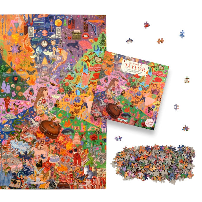 World of Taylor jigsaw completed beside its box on a white background