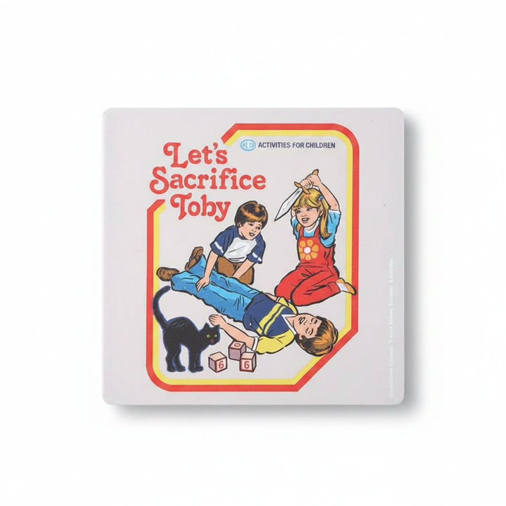 Let's Sacrifice Toby coaster back view showing cork backing