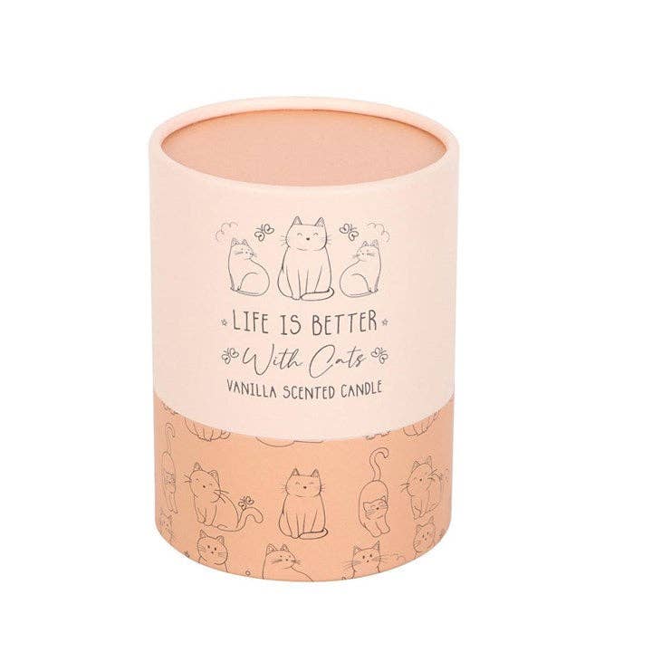 Cat themed candle jar showing Life Is Better With Cats text